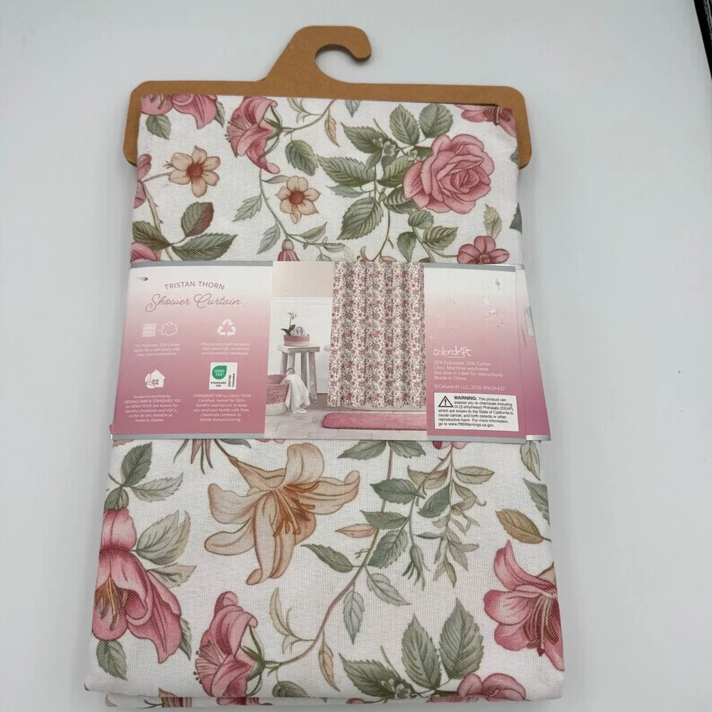 Colordrift Tristan Thorn Floral Shower Curtain 72x72 Pink Recycled Cotton Blend